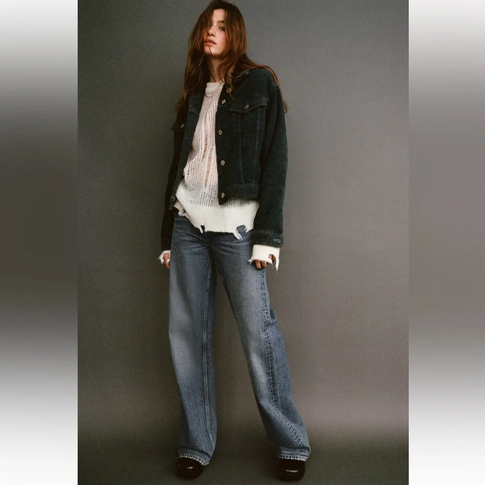 Zara Mid Rise TRE Loose Fit Long straight leg Jeans Blue size 32 US 10 NWT - Picture 8 of 16